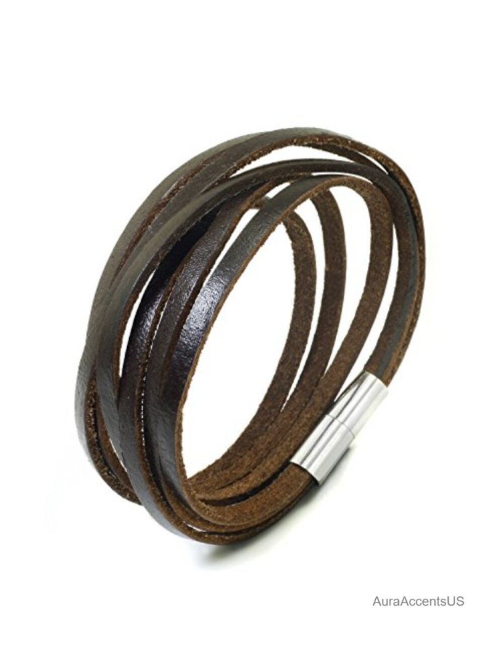 Genuine Leather Wrap Bracelet Magnetic Clasp Boho Wristband